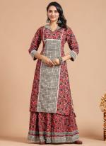 Cotton Pink Traditional Wear Printed Readymade Kurti With Plazzo